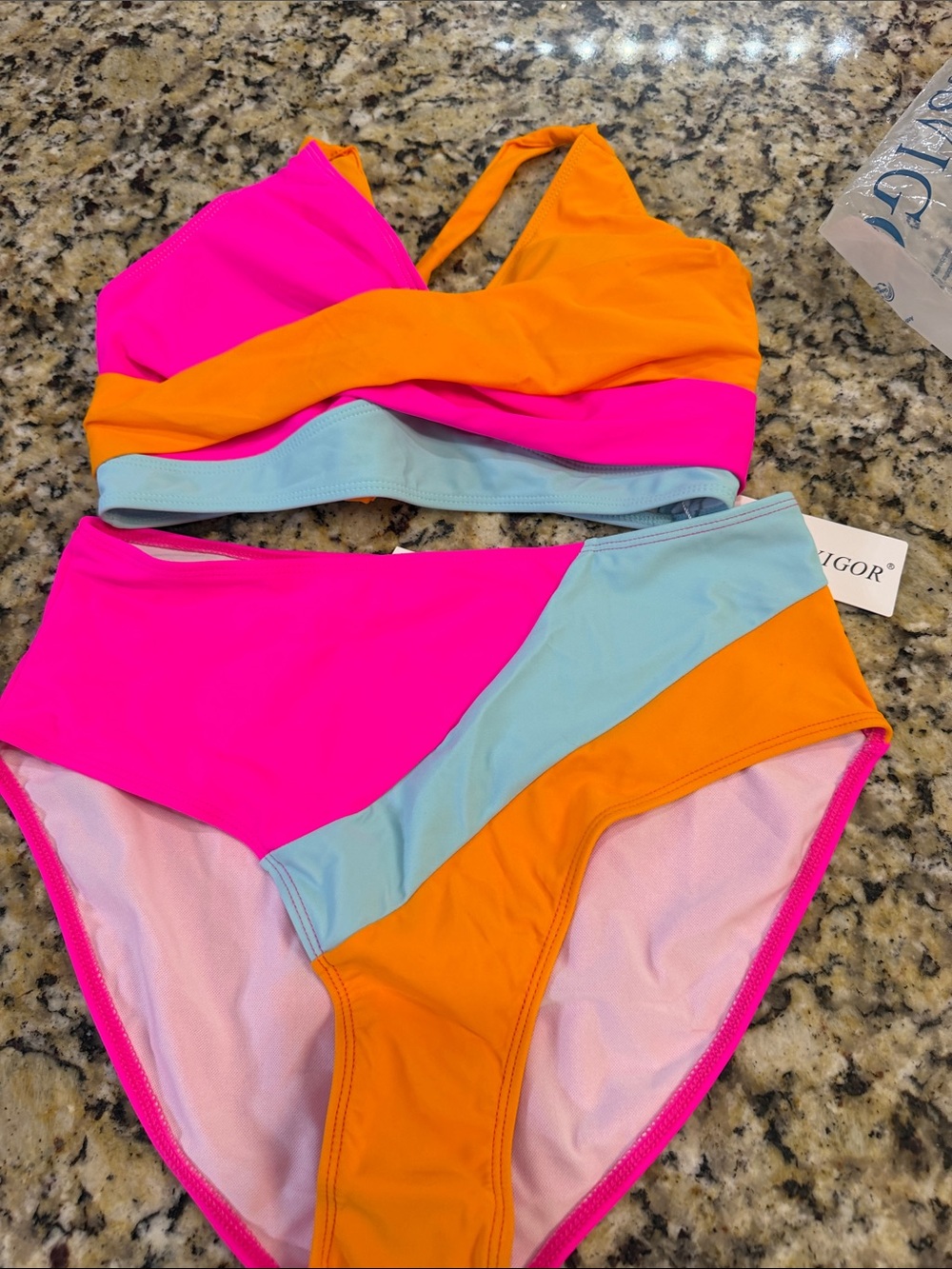 IGOR Colorblock High-Waist Bikini — Hot Pink, Orange & Light Blue
